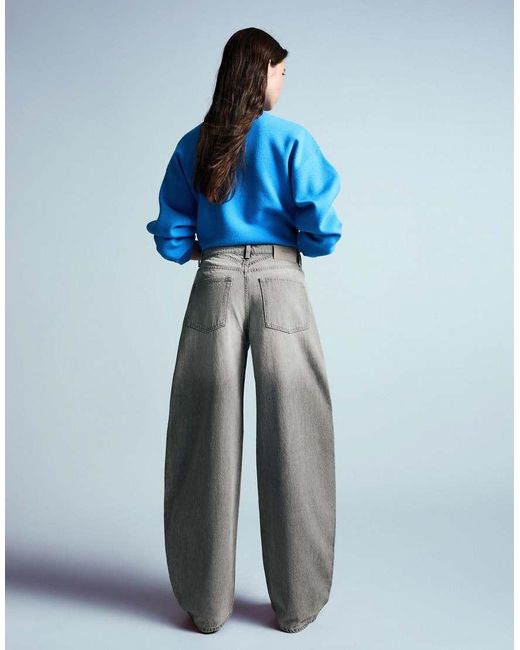 Bershka Blue Petite High-Waist Barrel Jeans