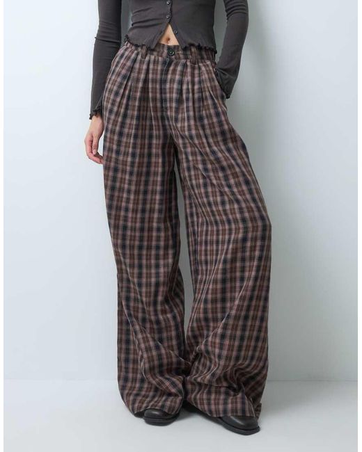 Noisy May Gray High Waist Wide Leg Check Trouser