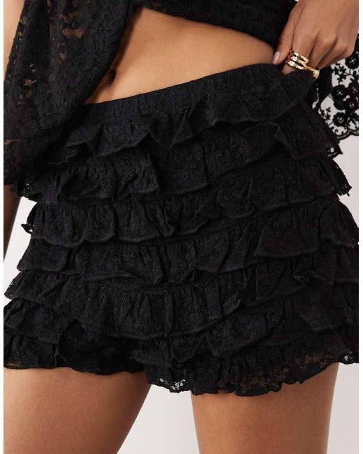 ASOS Black Layered Lace Ruffle Micro Shorts