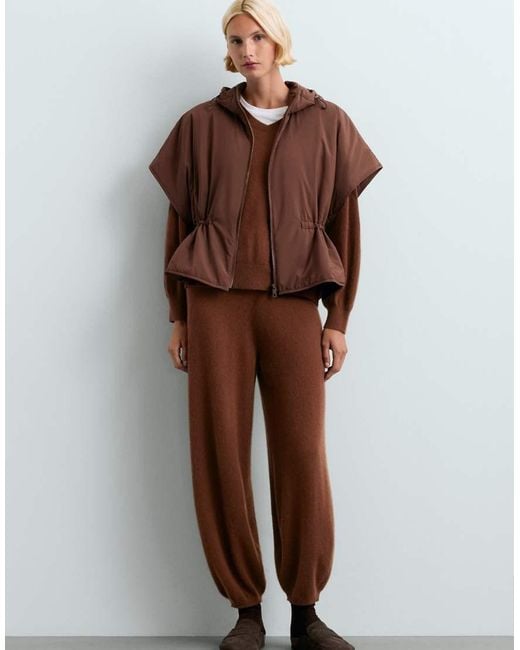Oysho Brown Cape-Style Padded Gilet