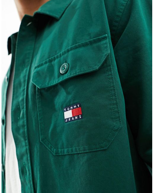 Tommy Hilfiger – einfarbige basic-hemdjacke in Green für Herren