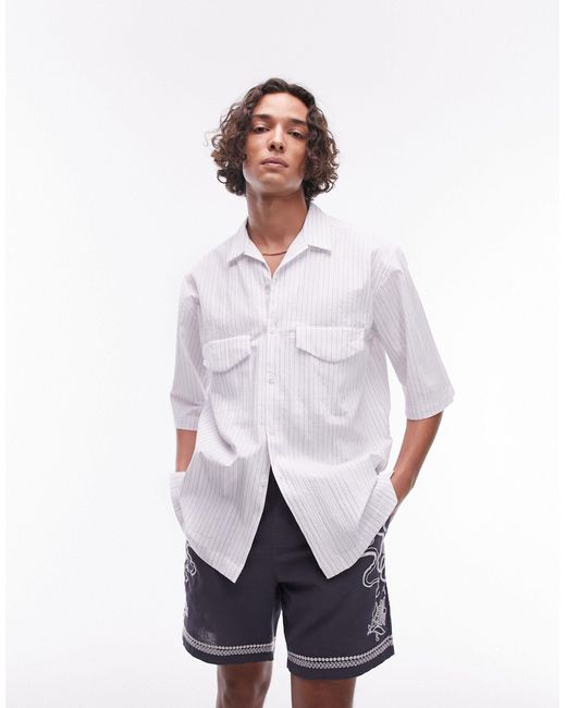 Topman Purple Short Sleeve Relaxed Striped Double Pocket Shirt for men