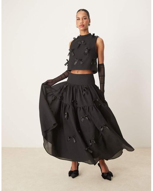 Falda Midi Negra Con Lazos De (Parte De Un Conjunto)-Negro Sister Jane de color Black