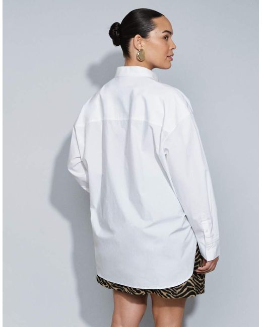 ASOS White Asos Design Curve Dipped Hem Oversized Shirt