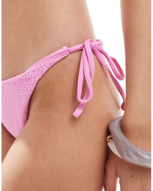 ASOS Pink Charlene Textured Rio Tie Side Bikini Bottom Light