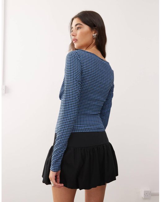 Collusion Blue Textured Gingham Slash Neck