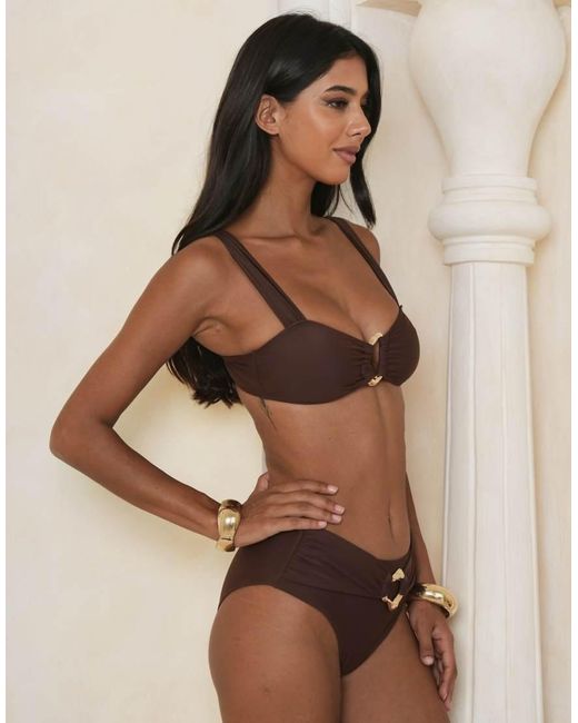 Moda Minx Brown Bralet Bikini Top With Molten Hardware Detail