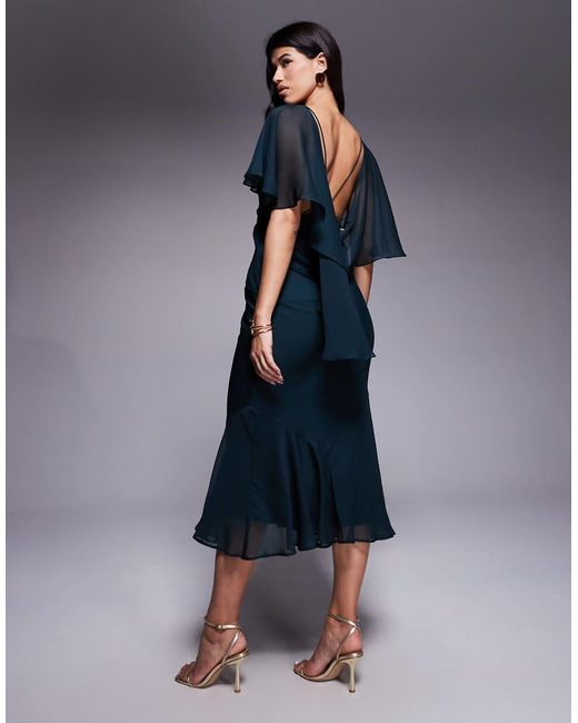 ASOS Blue Cowl Neck Ruffle Hem Maxi Dress