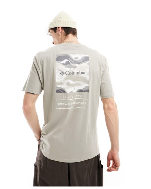 Columbia – barton springs – t-shirt mit gemustertem rückenprint in Gray für Herren