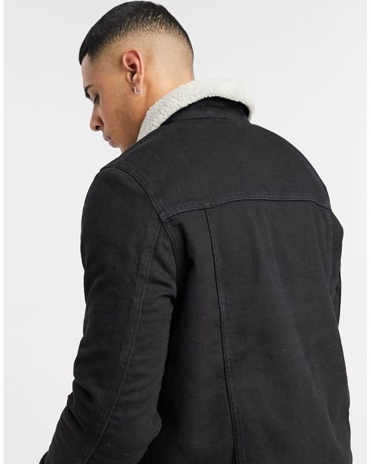 ASOS Denim Jacket With Ecru Borg Lining 