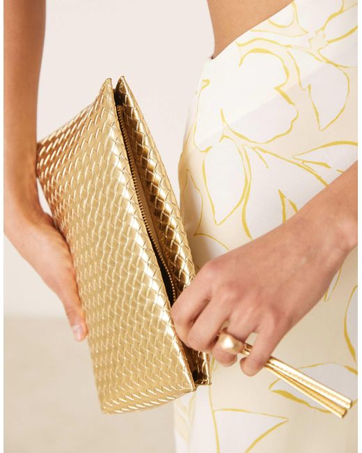 ASOS Natural Weave Zip Top Clutch Bag