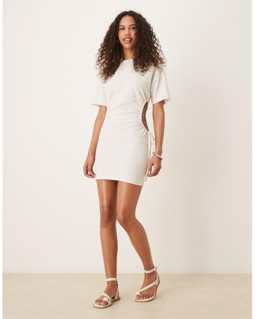 ASOS White Linen Look Cut Out Side Midi Dress