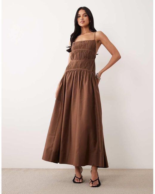 ASOS Brown Ruched Backless Cami Maxi Dress