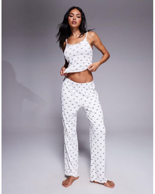 Boux Avenue White Mono Bow Cami And Pant Set