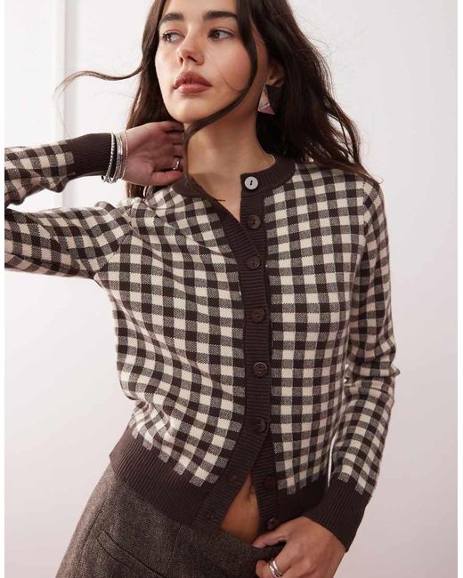 Motel Pink Hanudia Fitted Gingham Cardigan