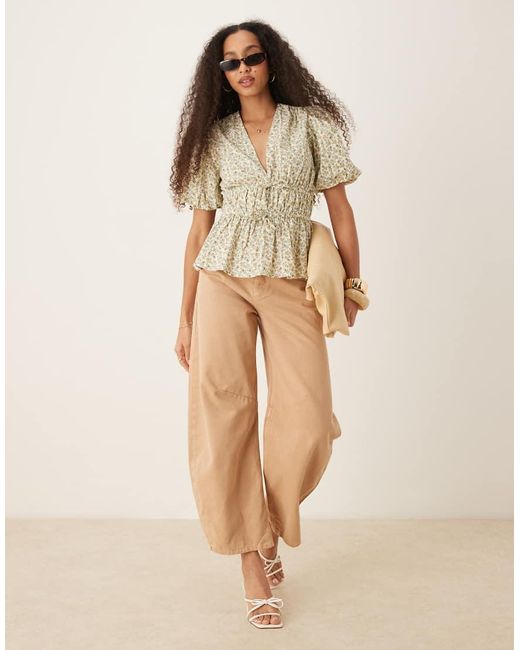 Nobody's Child Brown Cordellia Puff Sleeve Crop Top