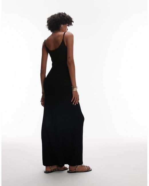Vestito Lungo Con Spalline Sottili Stropicciato Con Laccio Sul Davanti di TOPSHOP in Black