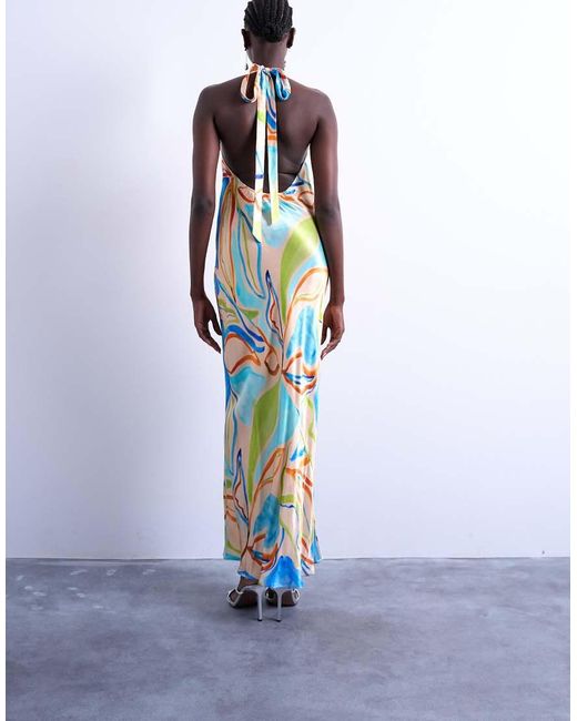 TOPSHOP Blue Halter Neck Maxi Dress