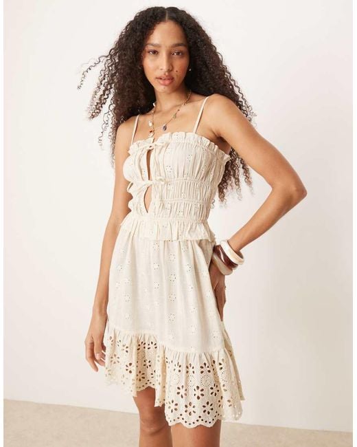 Iisla & Bird Natural Tie Front Broderie Mini Beach Dress