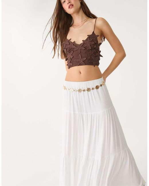 Stradivarius White Floral Crochet Top