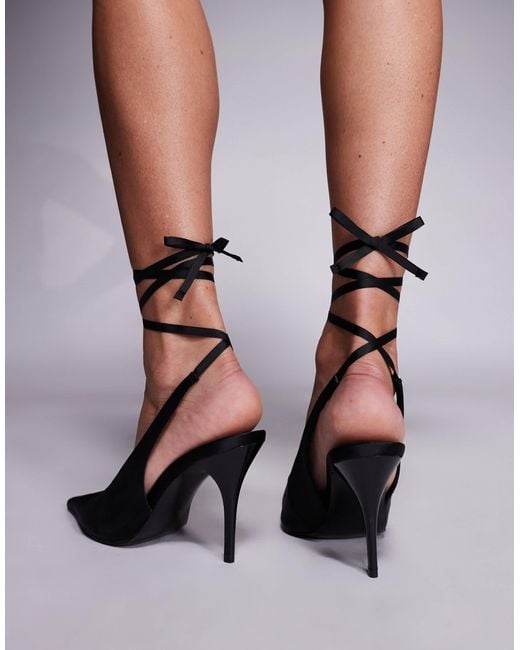 ASOS Black Pascha Tie Leg Snipped Toe Court Shoes
