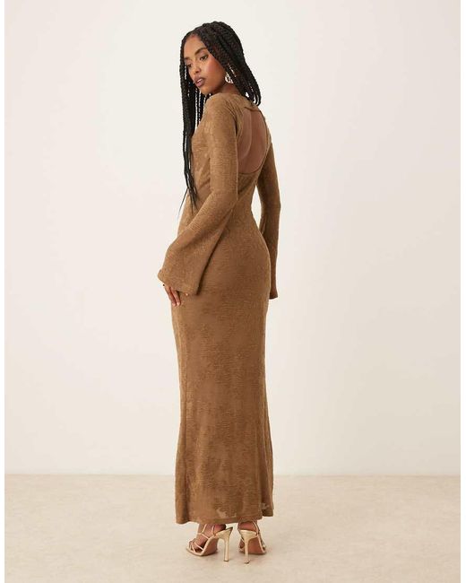 Pretty Lavish Brown Tanaia Long Sleeve Jersey Maxi Dress