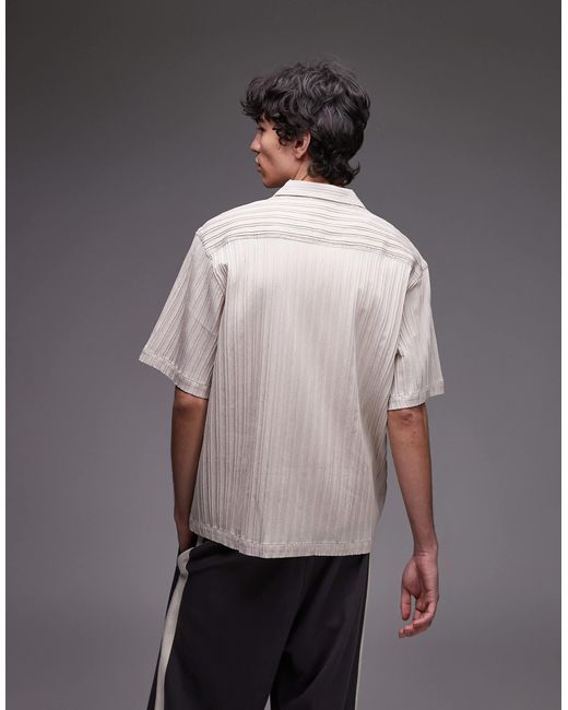Topman Gray Short Sleeve Textured Plisse Shirt for men