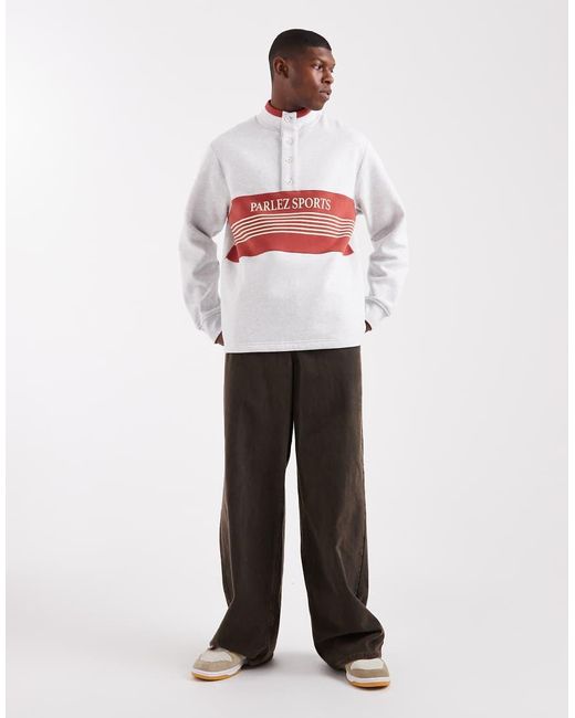 Parlez White 1/4 Button Logo Colour Block Sweatshirt for men