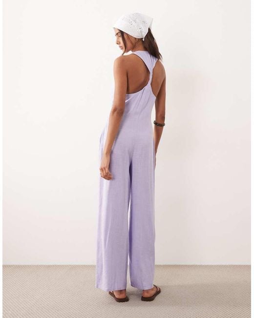 ASOS Purple Wide Leg Jumpsuit With Twist Back