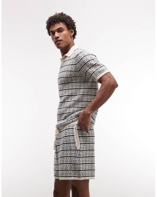 ASOS White Knitted Stripe Shorts Co-ord for men
