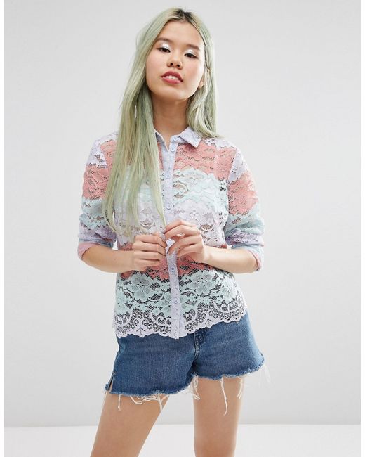 asos pastel stripe lace print blouse in white lyst asos pastel stripe lace print blouse in white lyst