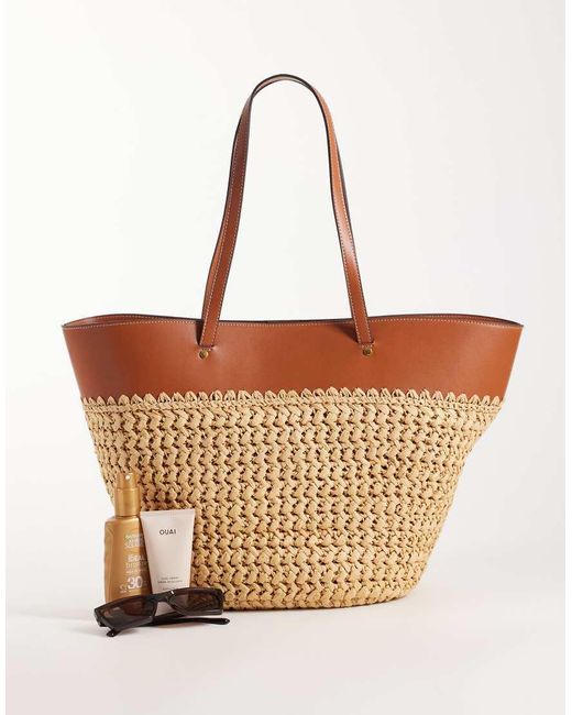 Mango Brown Large Woven Shoulder Bag