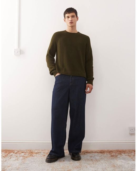 Collusion Green Boxy Knitted Sweater Jumper for men