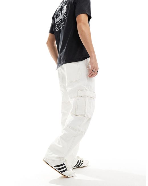 Bershka – weite cargo-jeans in White für Herren
