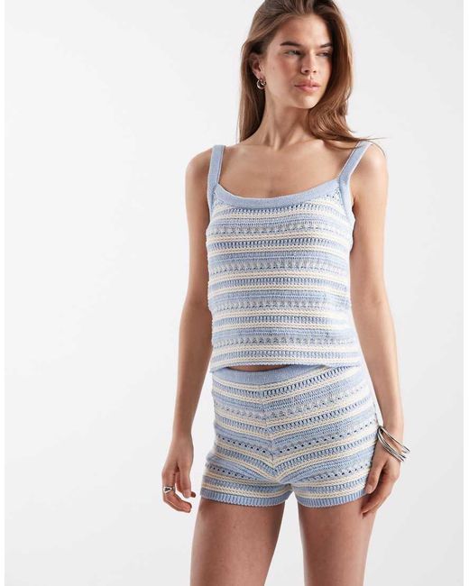 ASOS Blue Crochet Knit Micro Short Co-ord