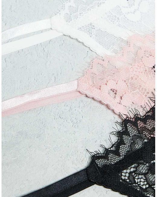 Pack De 3 Tangas De Color Negro, Blanco Y Rosa Empolvado De Encaje De ASOS de color Gray