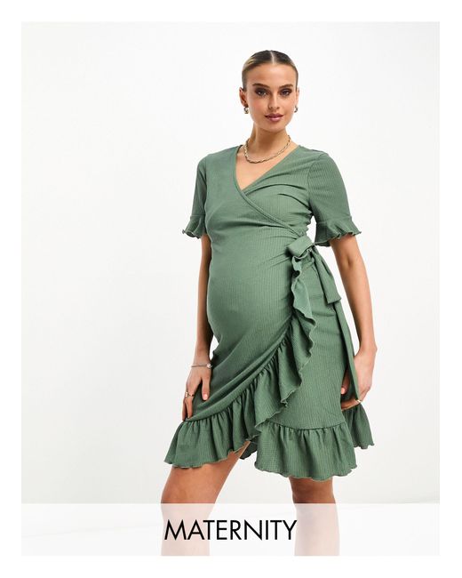 Vero Moda Green Frill Wrap Front Mini Dress