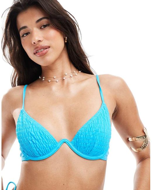 South Beach Bikinitop Van Kreukelstof Met Beugels in het Blue