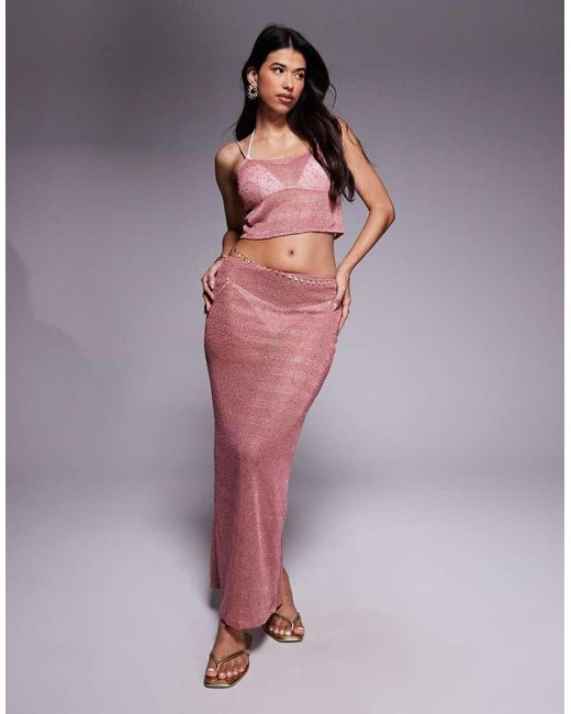 South Beach Purple Knitted Sequin Maxi Skirt