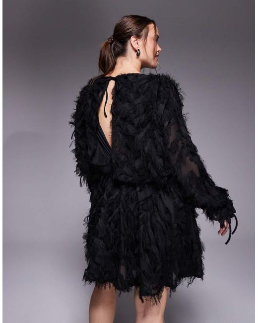 Jaded Rose Plus Black Textured Fluffy Blouson Mini Dress