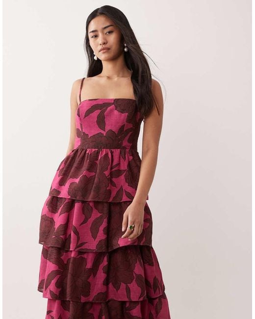 Pretty Lavish Linen Blend Tiered Skirt Midaxi Cami Dress