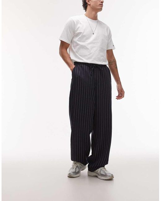 Topman Broek Met Wijde Pijpen En Elastische Taille in het Blue voor heren