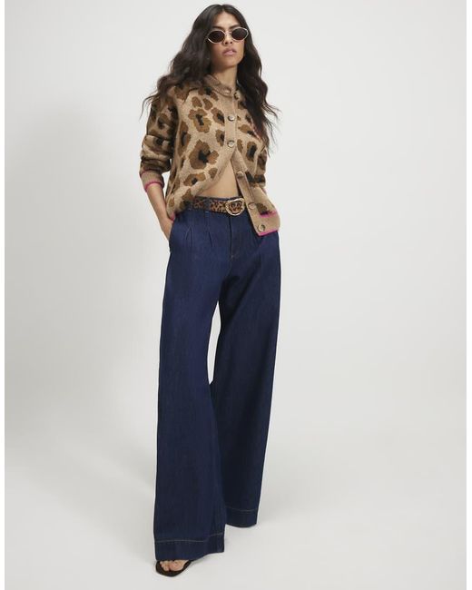 River Island Blue Knitted Leopard Print Cardigan