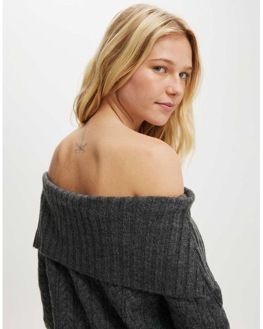 Cotton On Gray Fluffy Cable Off Shoulder Knit