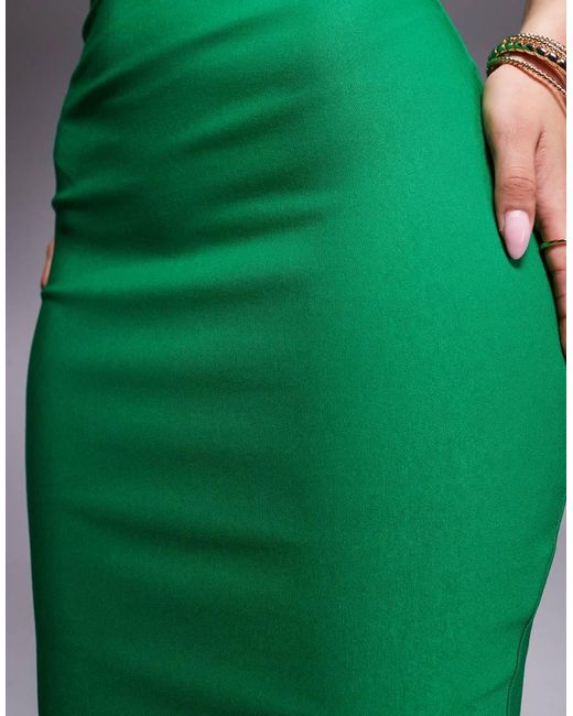 Vesper Green Bengaline Square Neck Open Back Midaxi Dress
