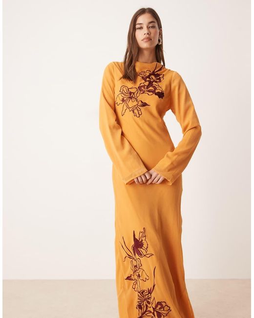 ASOS Orange Textured Embroidered Maxi Dress