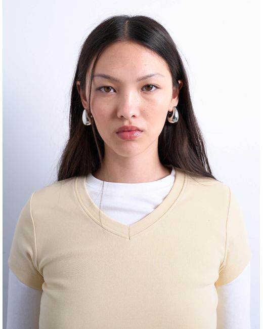 TOPSHOP White V-neck Double Layer Long Sleeve Top