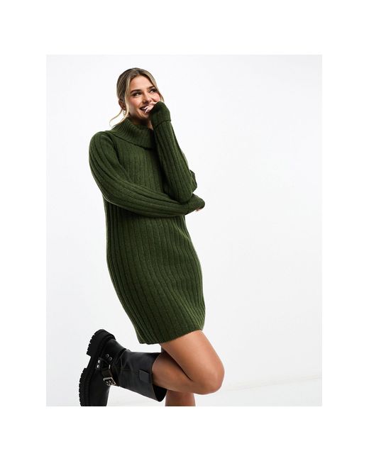 Miss Selfridge Green Rib Chunky Cowl Neck Knit Mini Dress