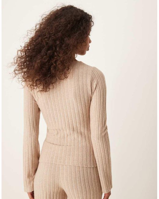 ASOS Superzachte Top Met Brede Ribbels En Lage Vierkante Hals in het Natural