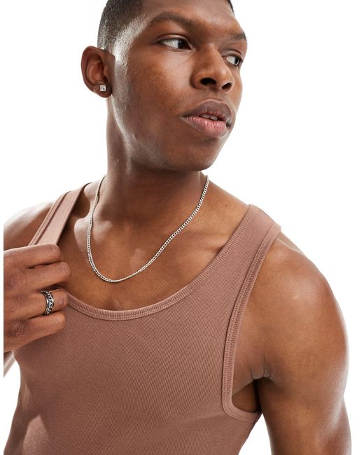 Camiseta marrón ajustada sin mangas ASOS de hombre de color Brown